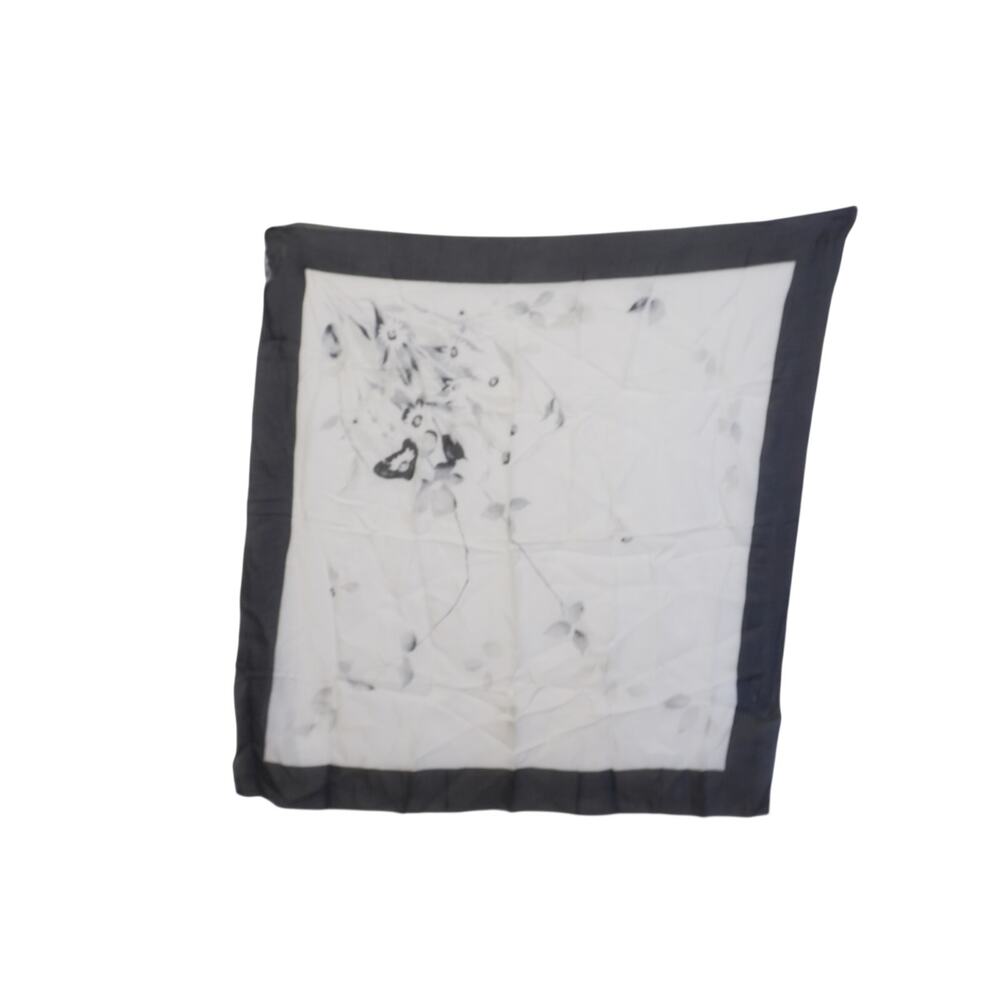 Vintage Up&Up Wrap Black Circle Floral Scarf 32x33 Square White Ground 1980s-90